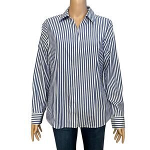 Chicos No Iron Button Down Shirt Size 1/Medium Striped Metallic Long Sleeve